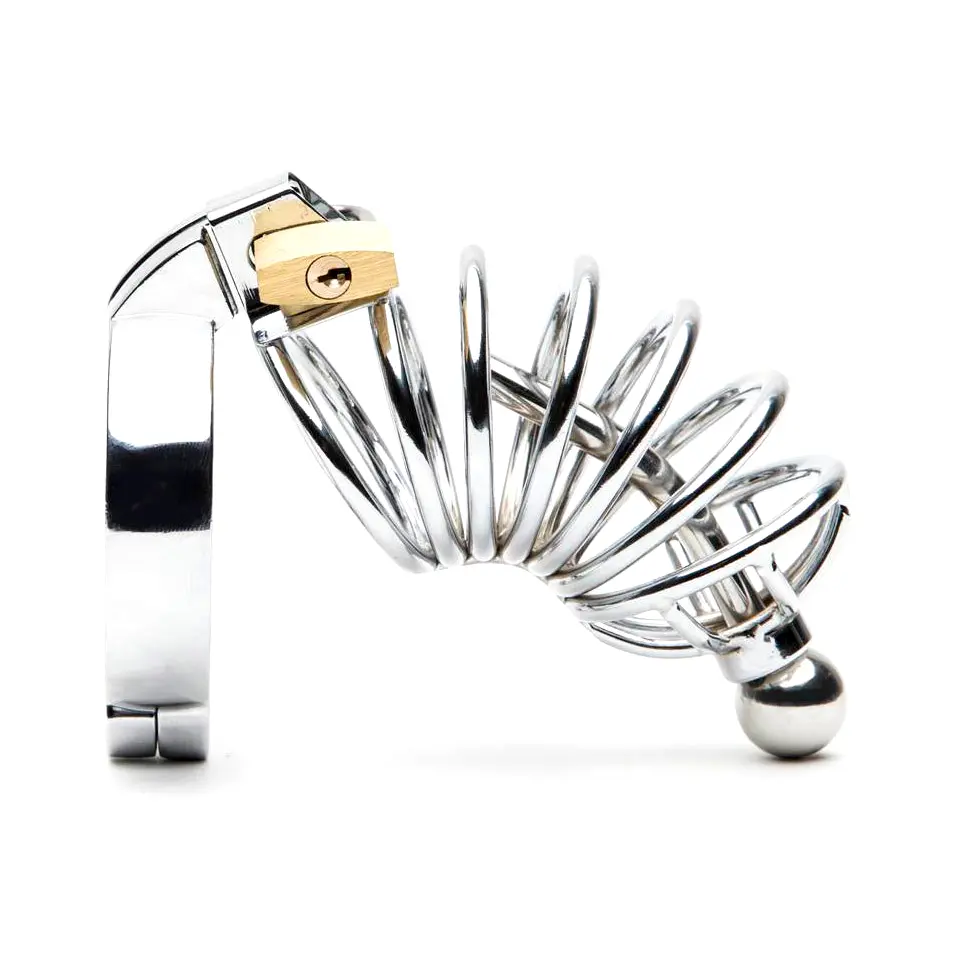 Oceľová klietka na penis s dilátorom - Corkscrew