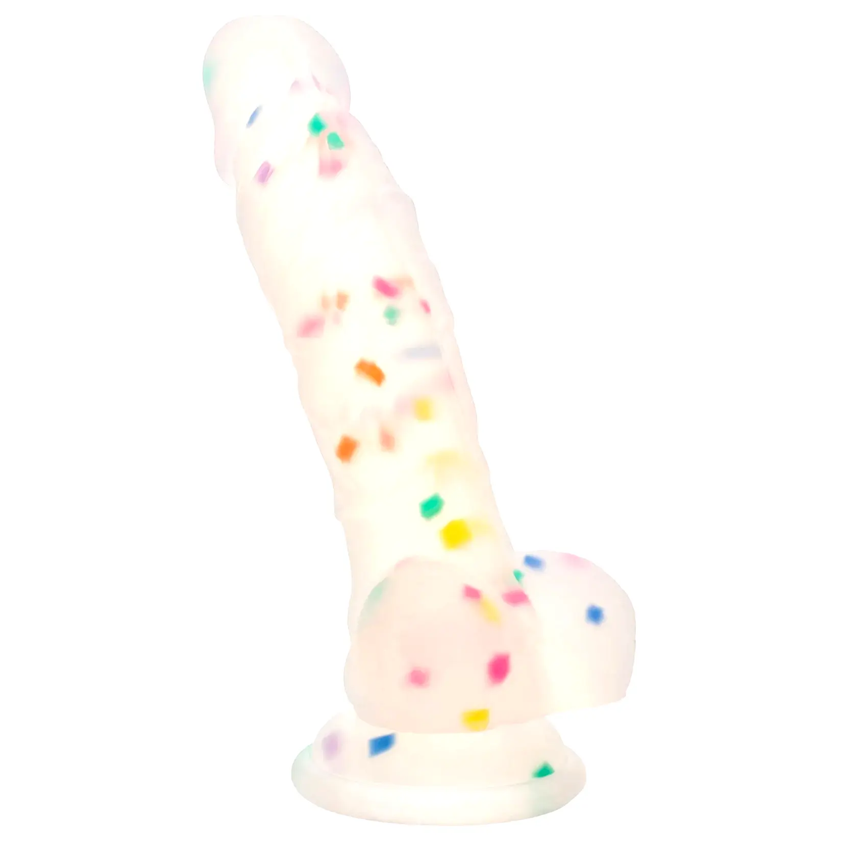 Priehľadné dildo s konfetami a prísavkou Party Boy