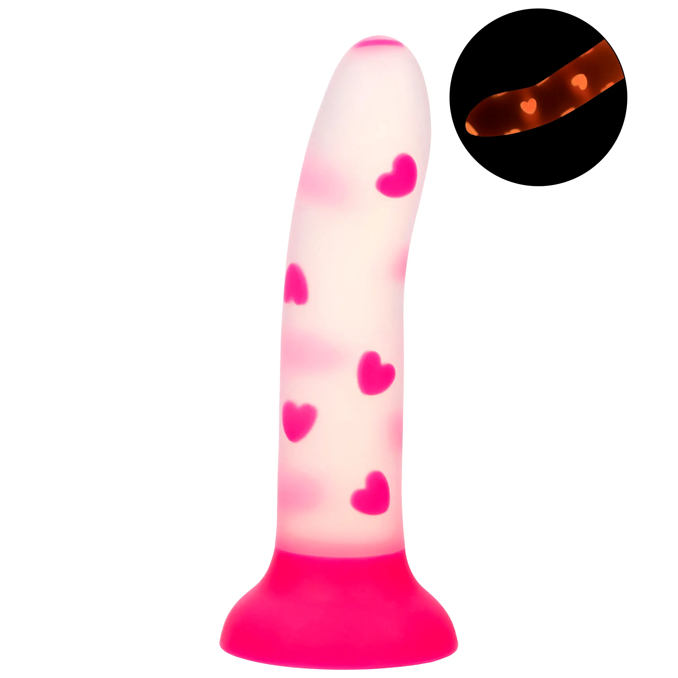Dildo svietiace v tme so srdiečkami Glow In The Dark Stick Heart