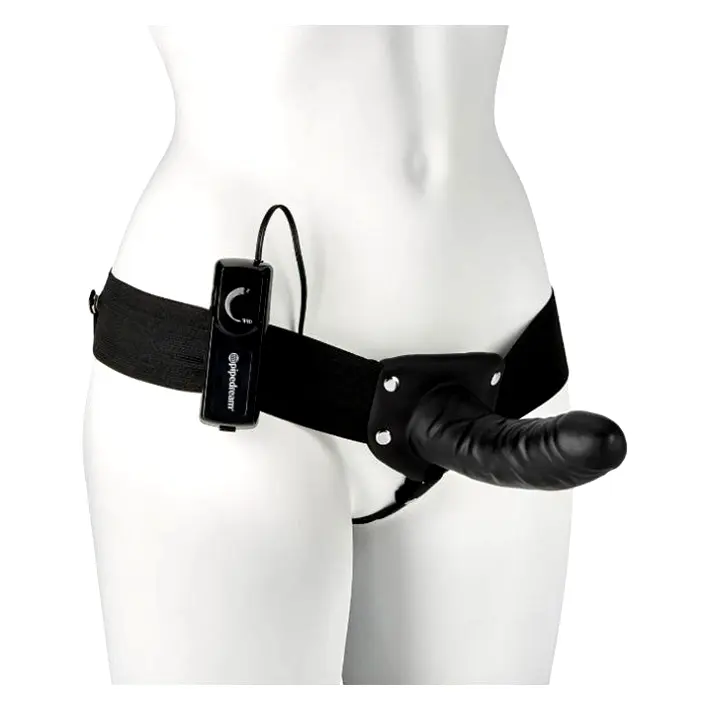 Fetish Fantasy Hollow strap-on vibračný dutý čierny pripínací penis pre ženu či muža