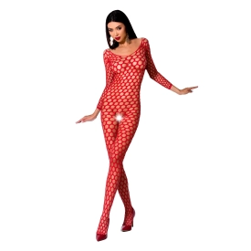 Bodystocking s veľkými okami a rukávmi BS077 červený