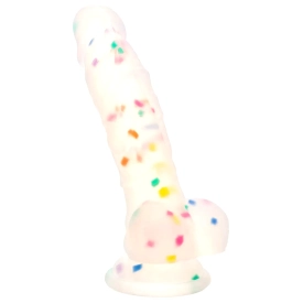 Priehľadné dildo s konfetami a prísavkou Party Boy