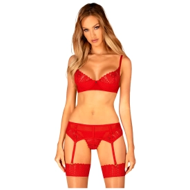 Sexy čipkovaný 3-dielny set erotického prádla červený Ingridia