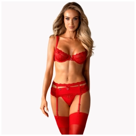 Sexy čipkovaná 3-dielna sada erotického prádla červená Heartina set