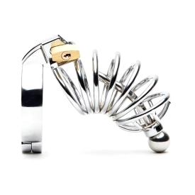 Oceľová klietka na penis s dilátorom – Corkscrew