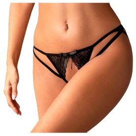 Otvorené crotchless tangá s čipkou a mašličkami Picantina