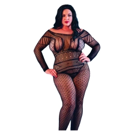 Čipkované celotelové body s otvoreným rozkrokom Lace Body Suit Plus