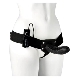 Fetish Fantasy Hollow strap-on vibračný dutý čierny pripínací penis pre ženu či muža