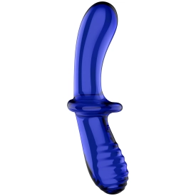 Satisfyer Double Crystal sklenené obojstranné dildo modré