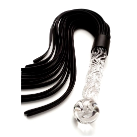 Sklenený bič s koženými remienkami Crystal Leather Whip