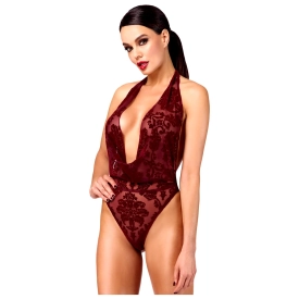 Zamatové čipkované body sviazaním okolo krku bordové Kink Royal